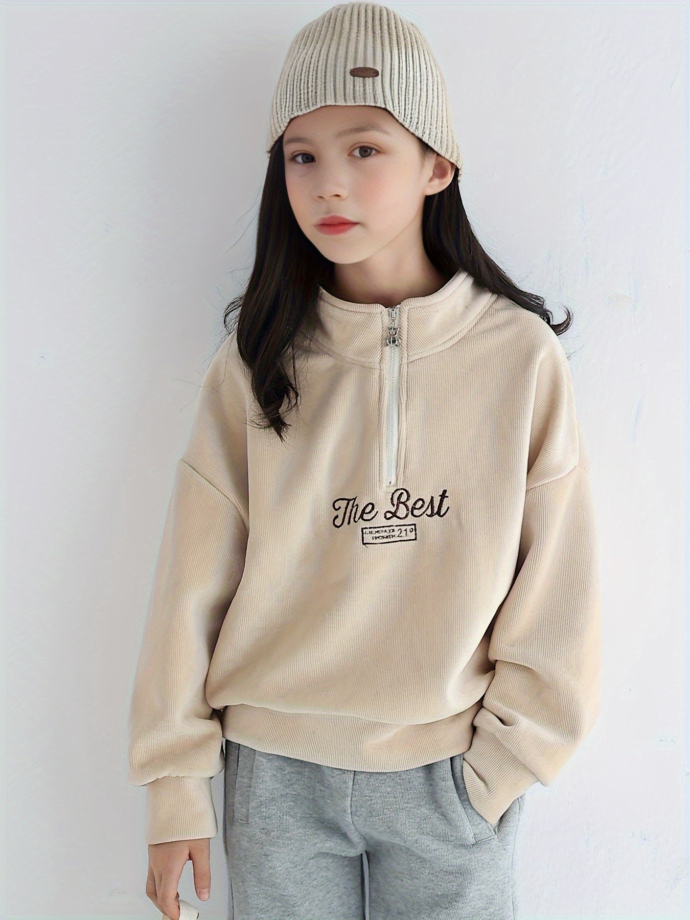Print Half Zip Pullover Long Sleeve Jacket for Kids
