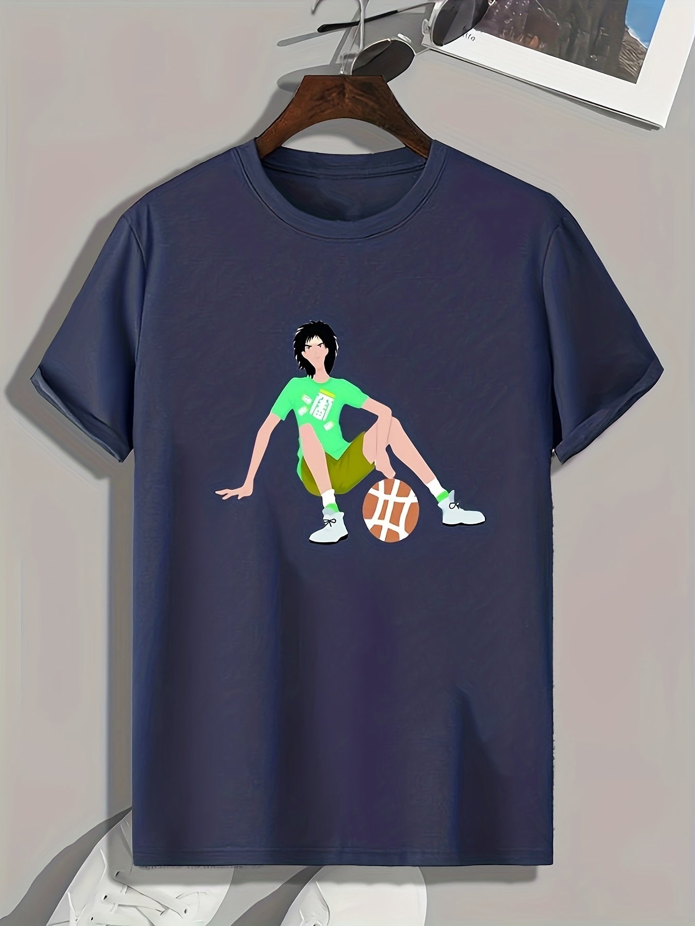 Basketball Pattern Print Men's Comfy Sports T-shirt - Fitness Activities Gift
