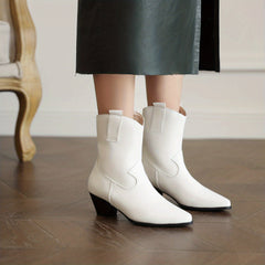 Chunky Heeled Cowboy Boots V cut Ankle Boots