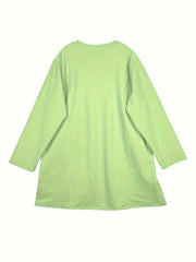 Solid Long Sleeve Round Neck Tee Dress
