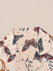 Butterfly Print Pajama Set Short Sleeve Button Up Shirt & Shorts