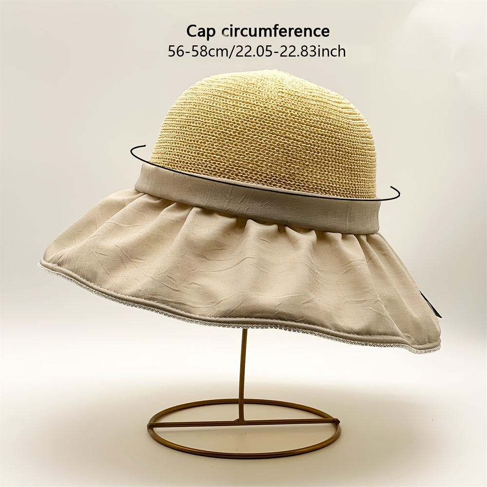 Double Stitching Sun Hat Hollow Out Breathable Bucket Hats Wide Brim Travel