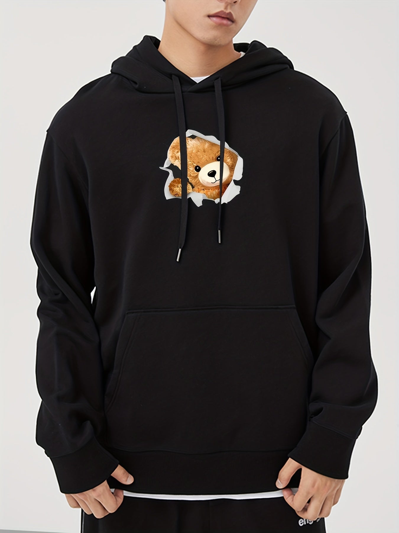 Teddy Bear Print Sweatshirt Men's Casual Graphic Pullover Sweatshirt