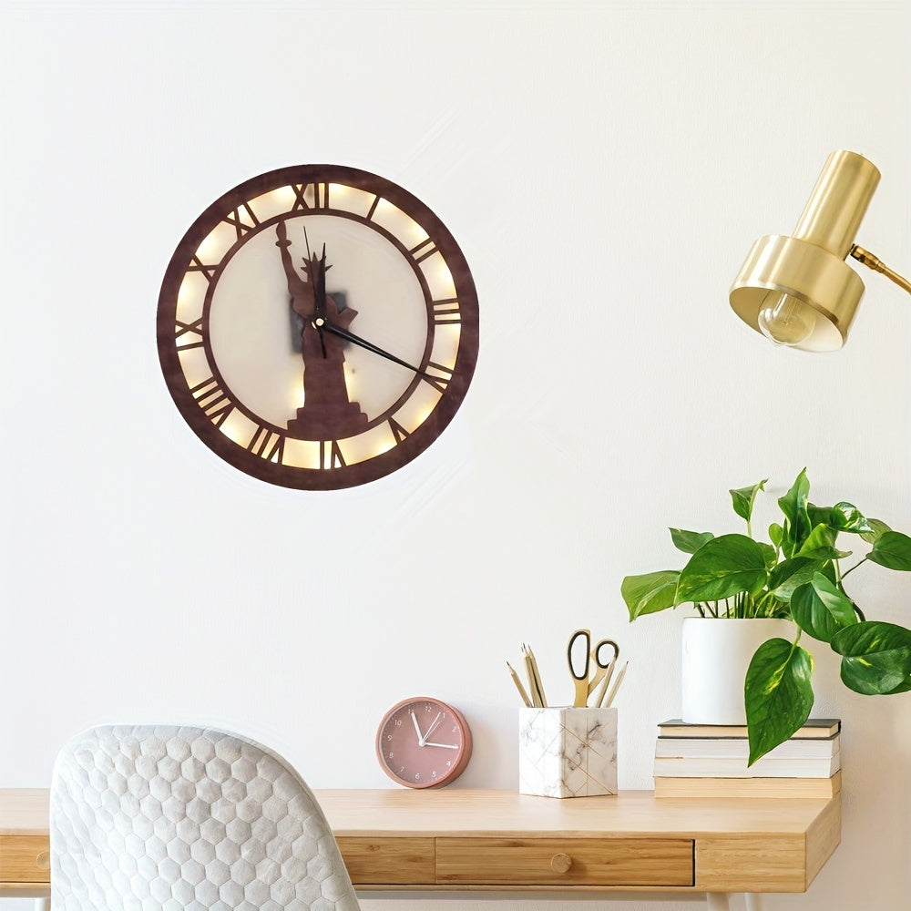 Voice Control Goddess Shape Wooden Clock LED Retro Wood Decor