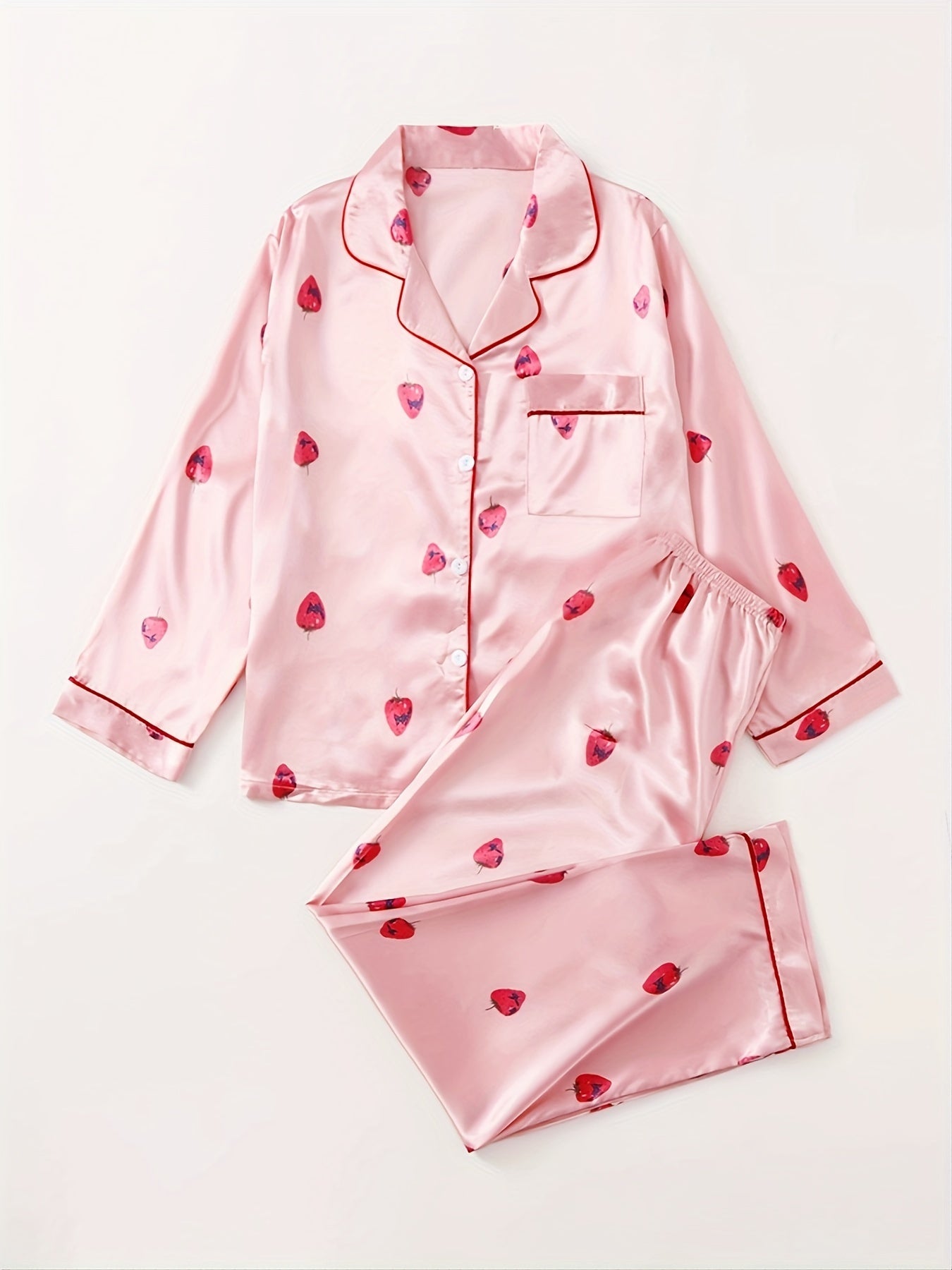 Strawberry Pattern Satin Pajama Set