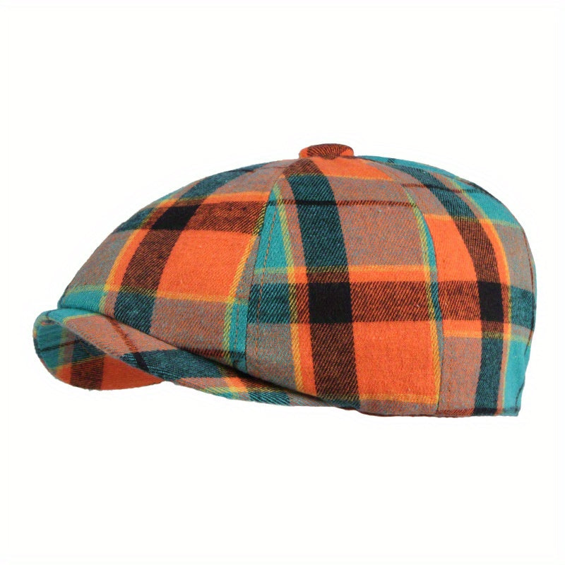 Checkered Beret Hat British Retro Literary Newsboy Painter Octagonal Hat