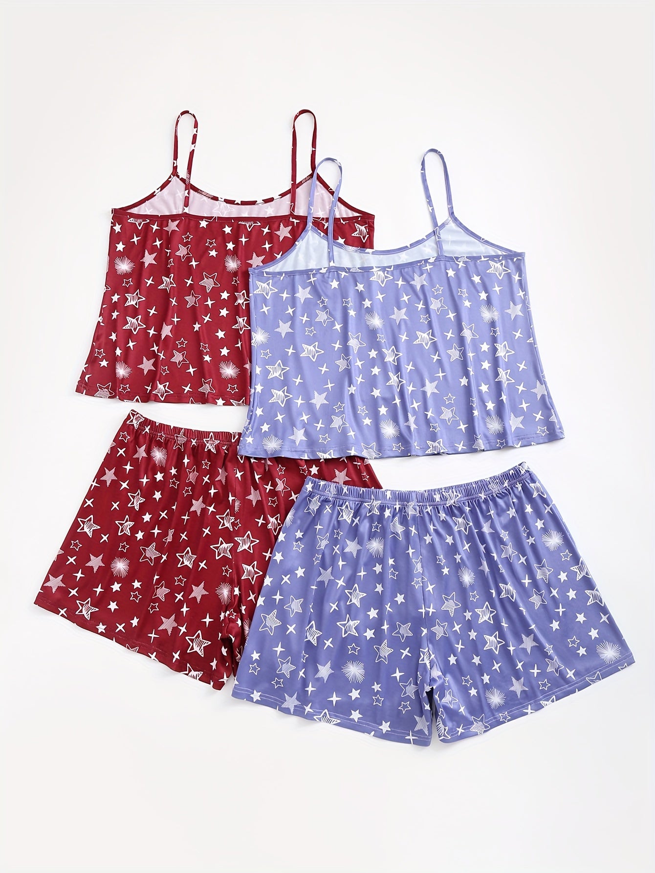 4 Pack Plus Size Pajamas Set Women's Plus Star Print Round Neck High Stretch