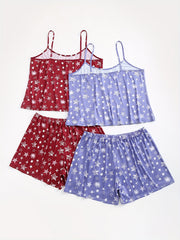 4 Pack Plus Size Pajamas Set Women's Plus Star Print Round Neck High Stretch