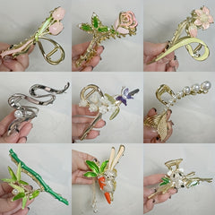 Vintage Flower Hair Claw Floral Claw Clips Ponytail Holder Hair Accessorie