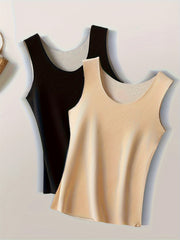 2pcs Seamless Thermal Tops Crew Neck Sleeveless Top Women's Lingerie