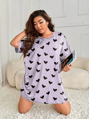 Heart Print Short Sleeve Tee Dress