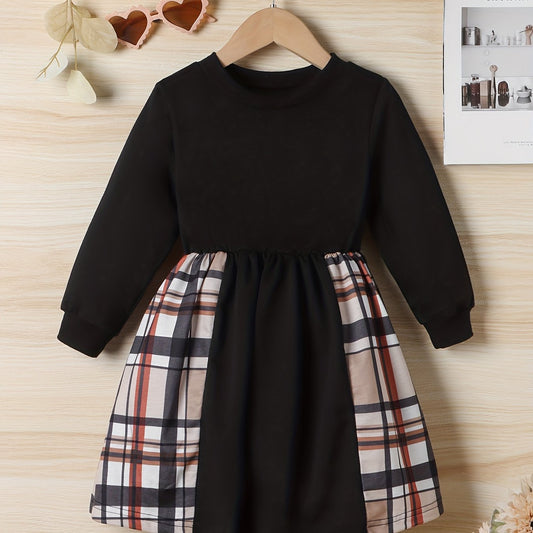 Girls Plaid Print Long Sleeve Pullover Sweatshirt Dress