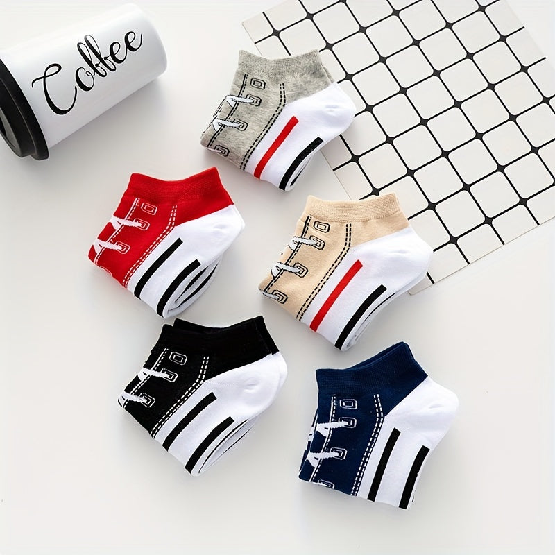 5 Pairs Novelty Shoes Pattern Ankle Socks Cotton Mixed Color Pack