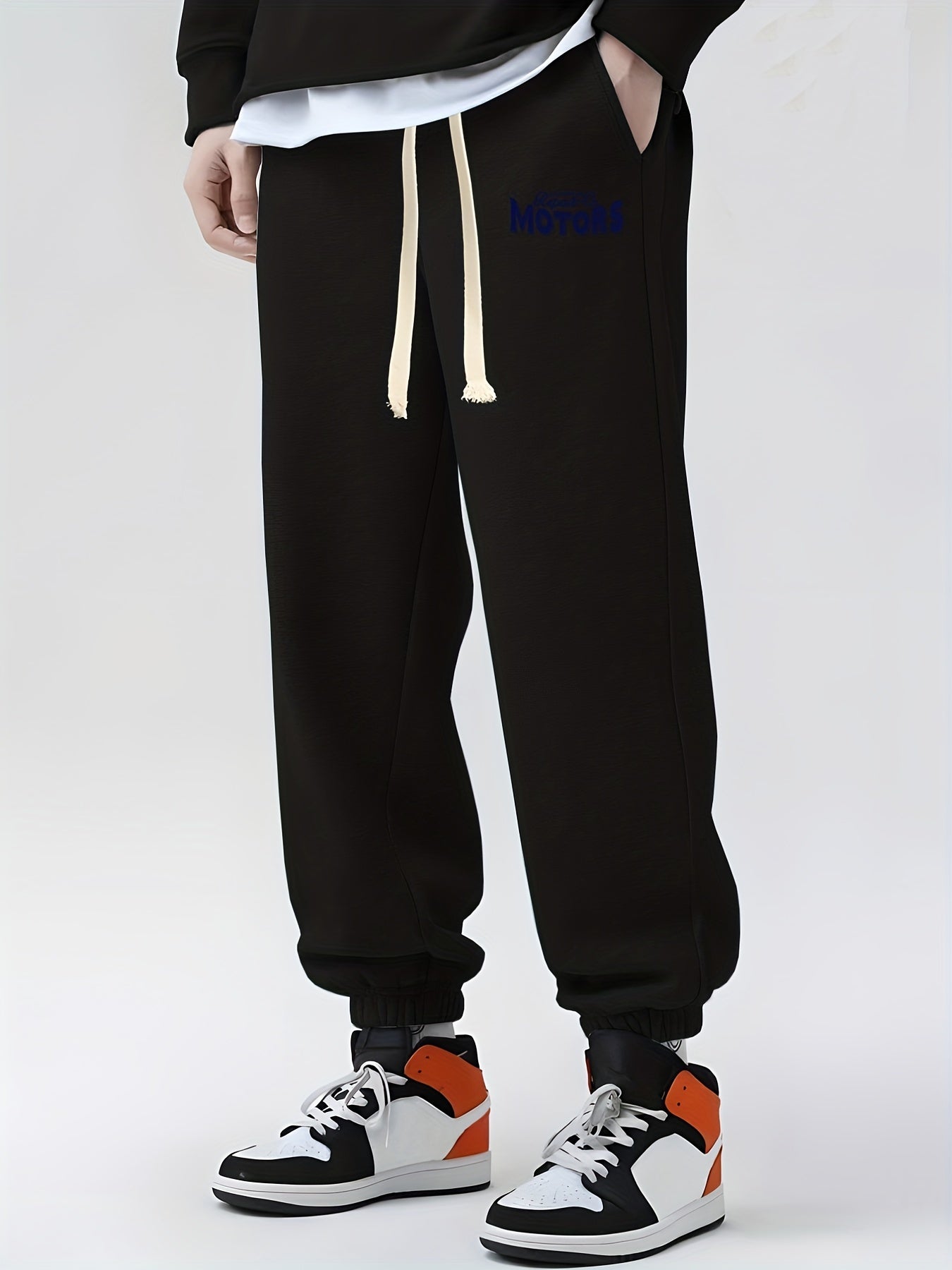 Motors Print Drawstring Sweatpants Loose Fit Pants Men's