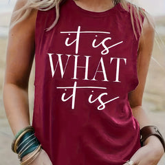 Letter Print Crew Neck Tank Top Sleeveless Casual Summer Women's Top