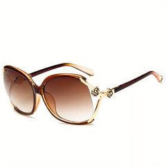 Round Frame Sunglasses Hollow Out Camellia Decor UV400