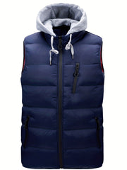 Men's Hooded Winter Vest Zip Up Casual Zipper Pockets