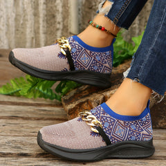 Women's Mesh Geometric Pattern Running Shoes Chain Matching Fashion Sole