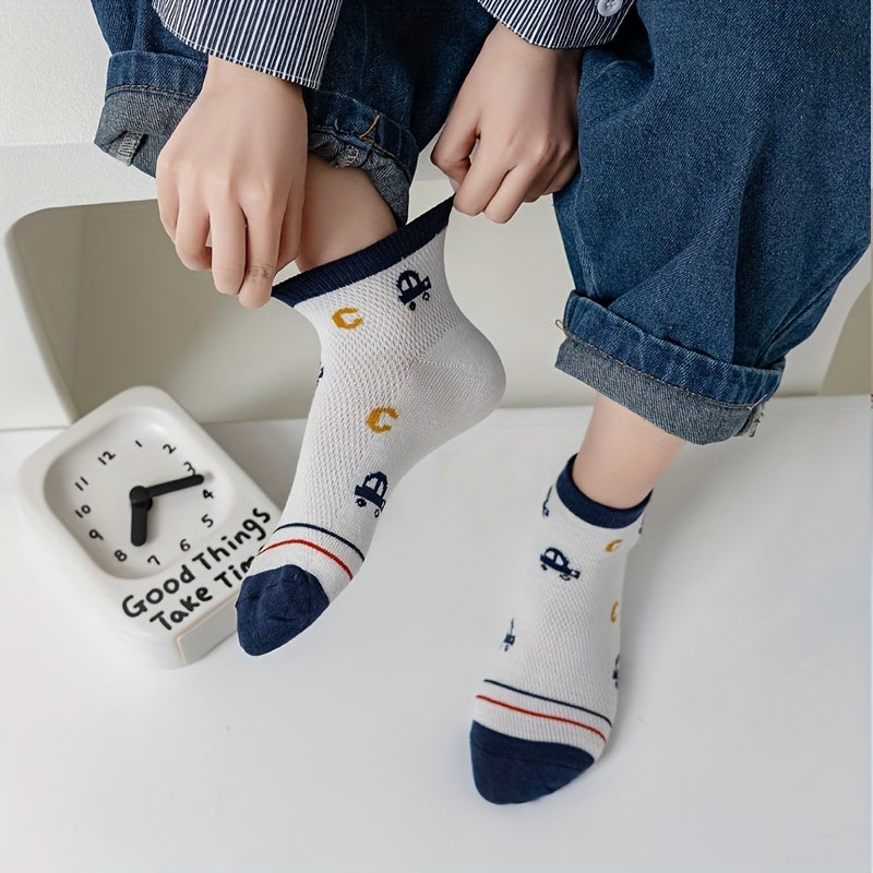Cartoon Car Knit Crew Socks for Boys