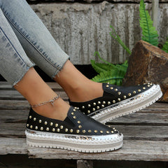 Studded Platform Loafers Low Top Slip On Shoes