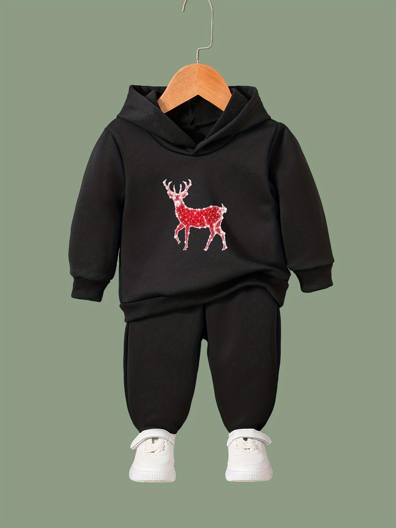 Girls Cartoon Deer Pattern Hooded Sweatshirt and Sweatpants Set