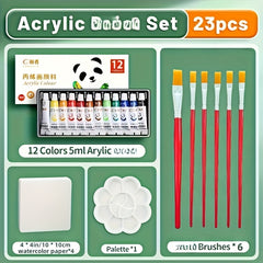 Acrylic Paint Set with Brushes, Paper, Palette & Pigment for Various Surfaces