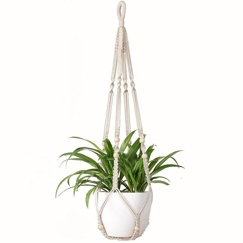 Indoor Hanging Plant Hanger Wood Beads Flower Pot Holder