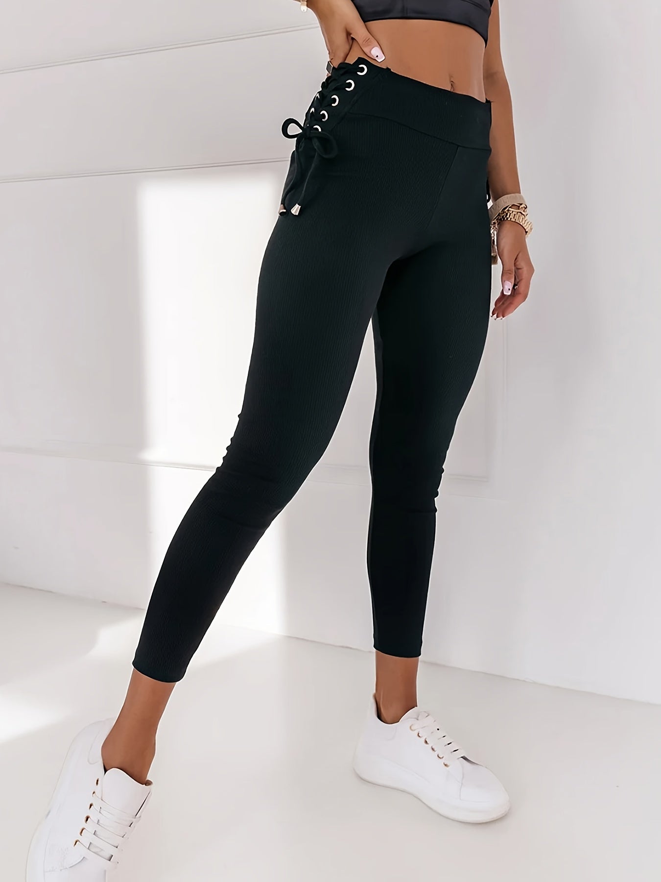 Women's Lace Up Yoga Leggings High Waist Sports Tights