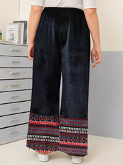 Boho Pants Women's Plus Tribal Print Wide Leg Pants