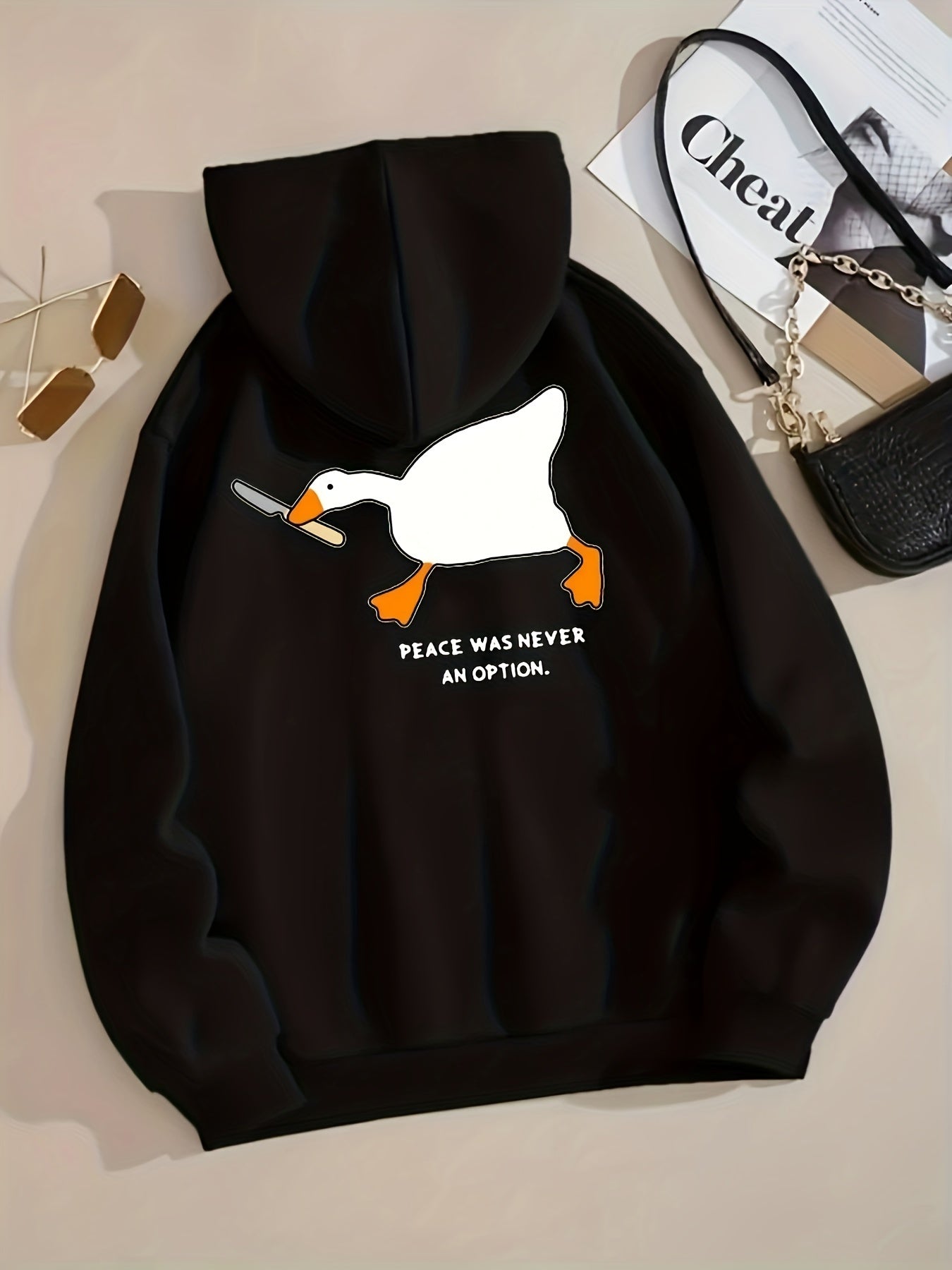 Goose Print Zip Up Pocket Hoodie Casual Long Sleeve Drawstring Hoodies