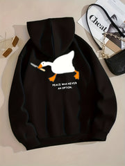 Goose Print Zip Up Pocket Hoodie Casual Long Sleeve Drawstring Hoodies