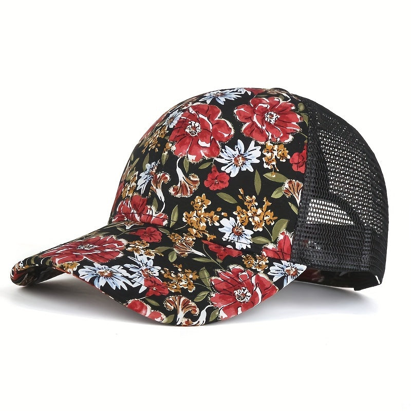 Colorful Flower Print Baseball Cap Boho Mesh Sun Hat