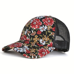 Colorful Flower Print Baseball Cap Boho Mesh Sun Hat