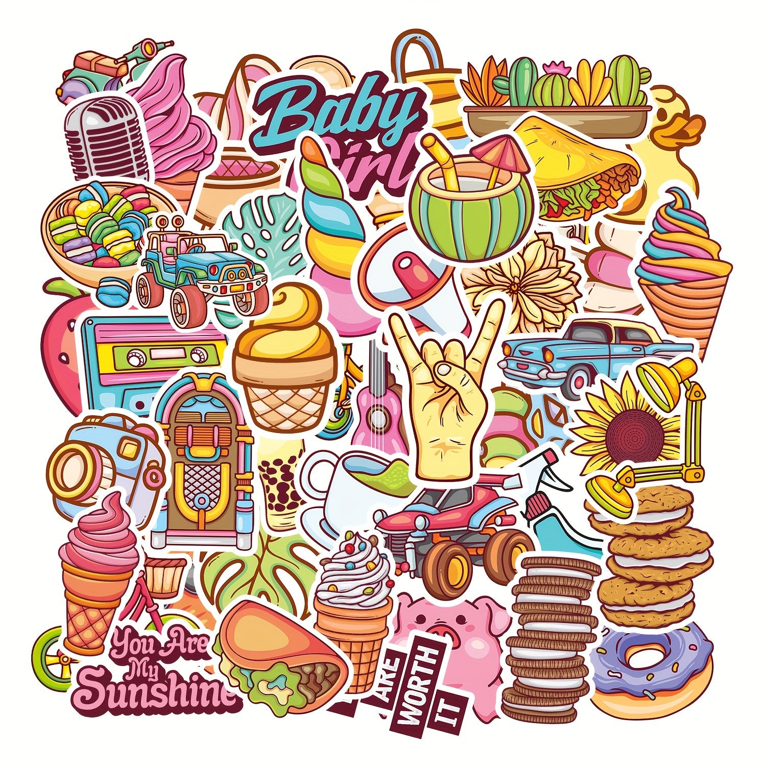 50pcs Waterproof Vinyl Stickers for Water Bottles Laptop Skateboard Computer