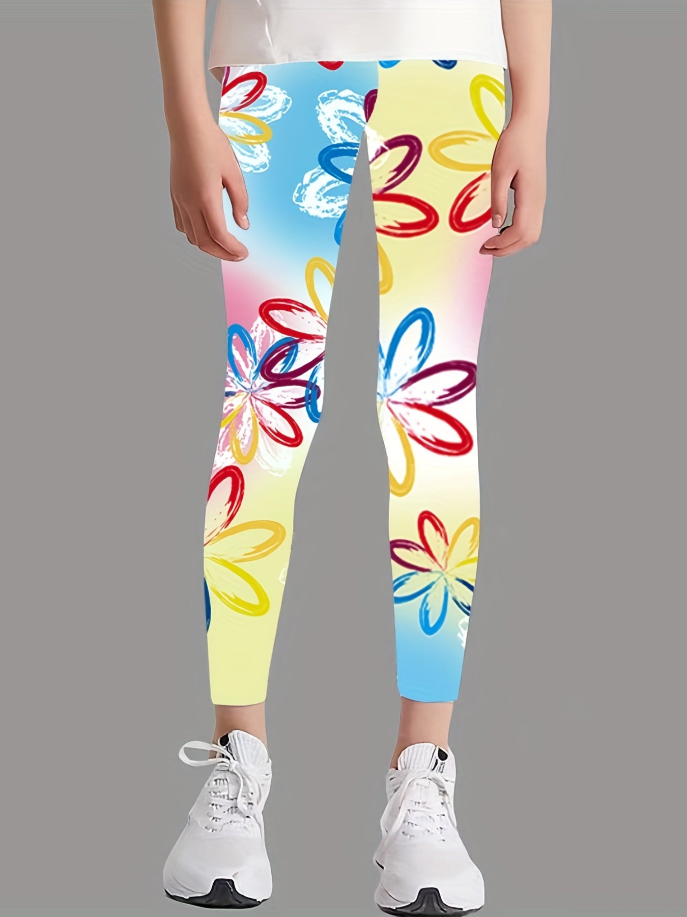 Girls Butterfly Flower Print Leggings Outdoor Casual Stretchy Pants