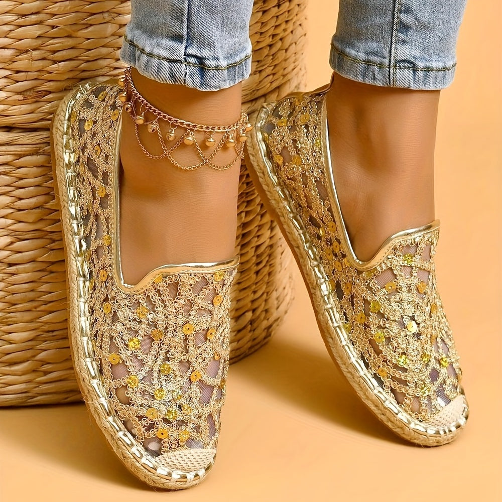 Women's Mesh Sequins Flat Loafers Slip-On Shoes
