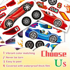 8pcs Racing Stickers Cartoon Car Self-adhesive Puzzle Party Stickers
