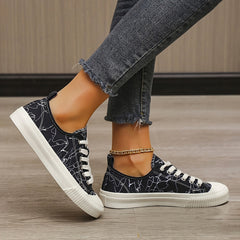 Women's Graffiti Printed Sneakers Low Round Toe Non Slip Biscuit Bottom Shoes