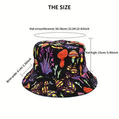 Y2K Mushroom Print Bucket Hat Hip Hop Casual Cartoon Basin Hat