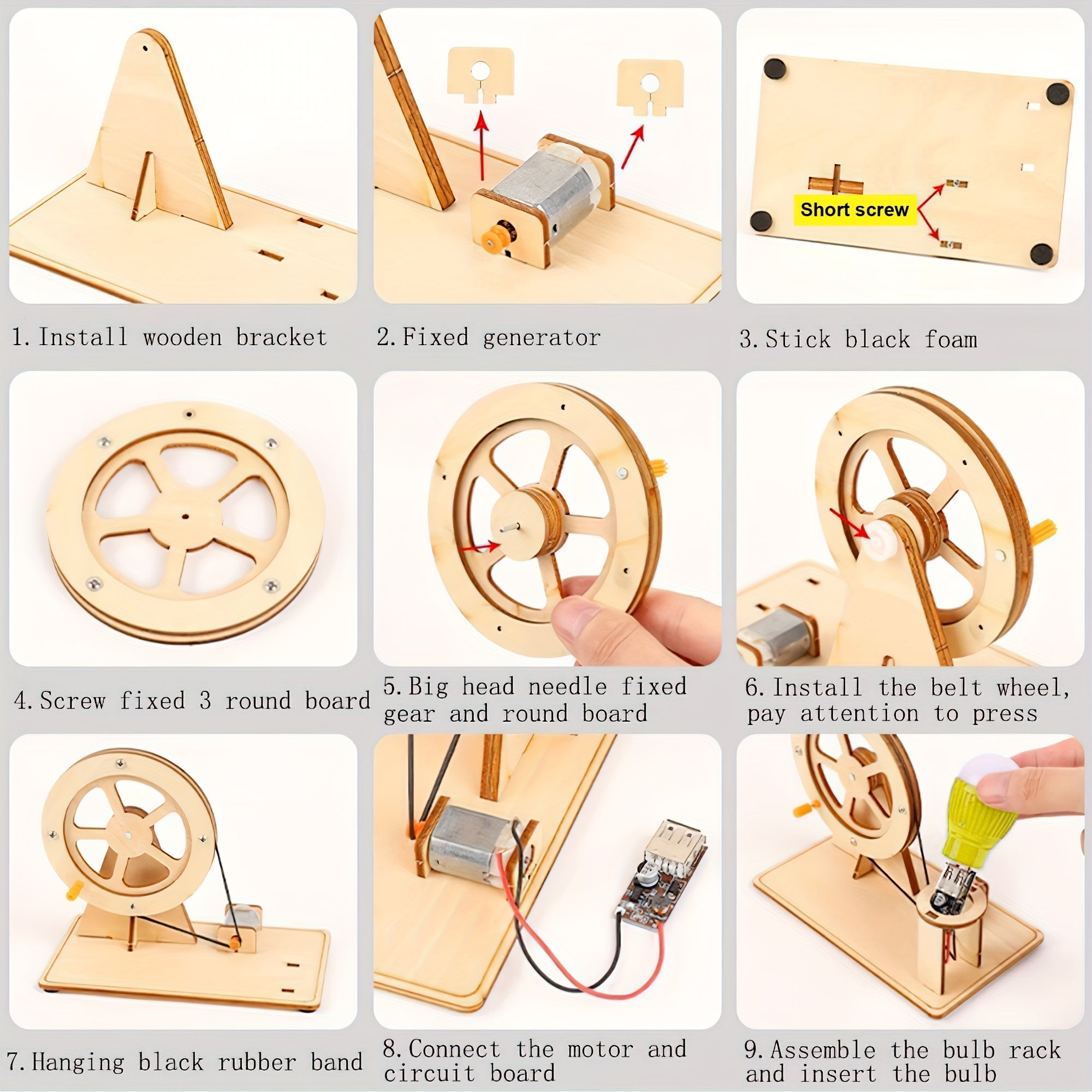 Wooden Handle Cranked Generator Science Kit for Children