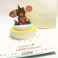 3D Pop up Bear Lollipop Cake Greeting Card for Students' Birthdays