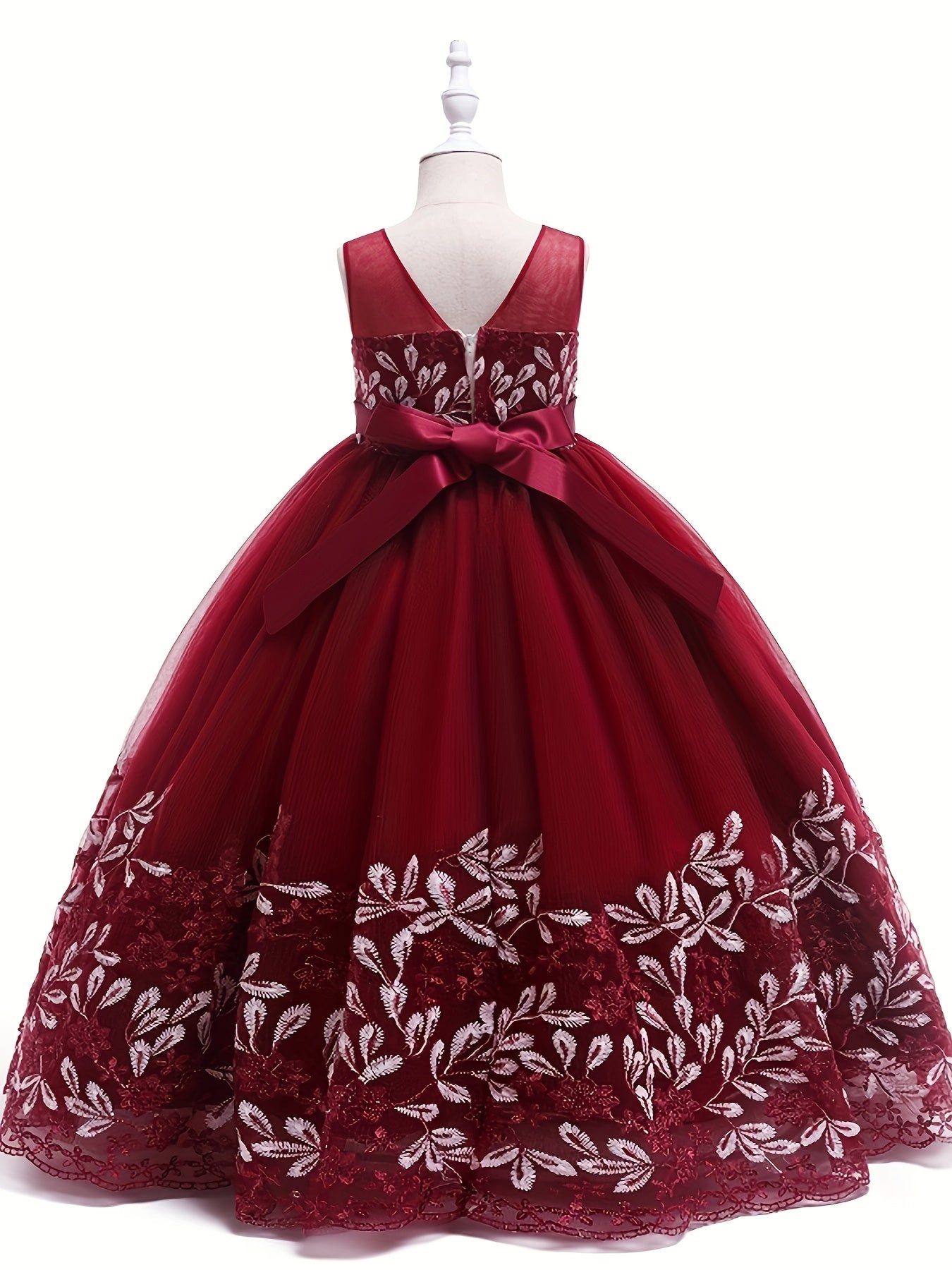 Girls' Grace Embroidered Tulle Stitching Formal Maxi Dress