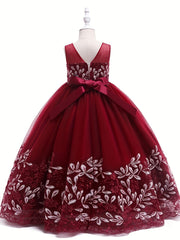 Girls' Grace Embroidered Tulle Stitching Formal Maxi Dress
