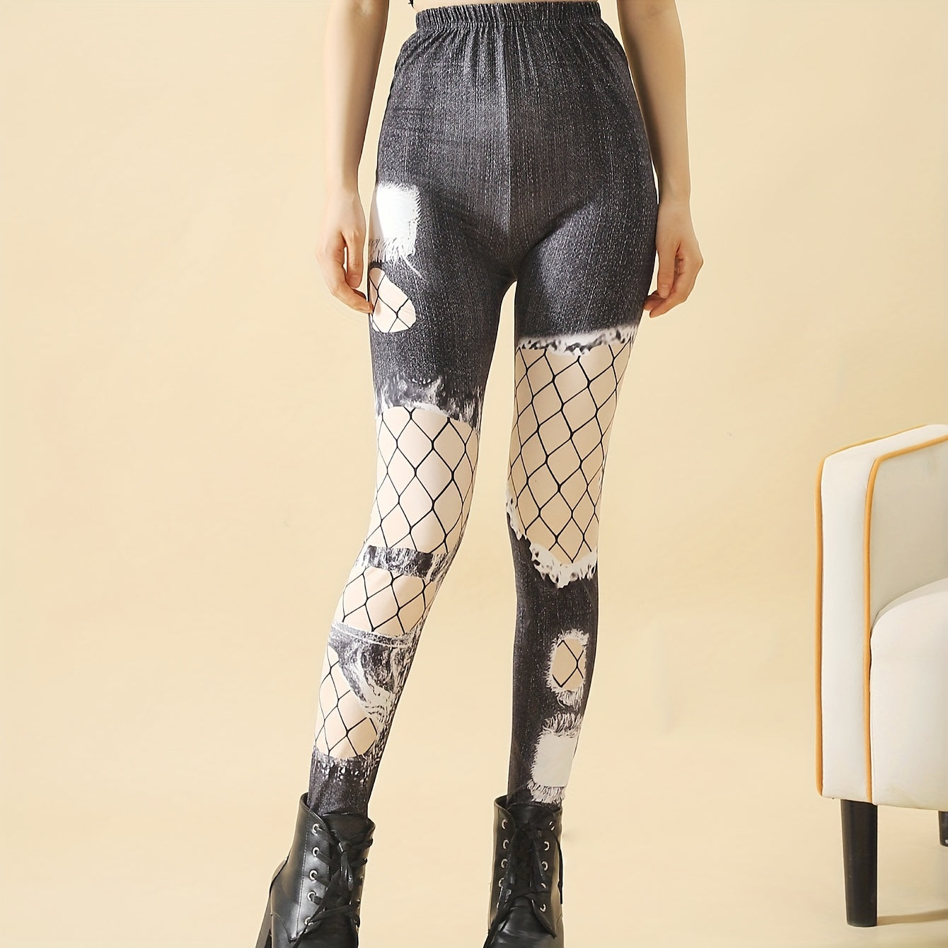 Fishnet Pattern Pantyhose High Waist Elastic Slim Women's Stockings