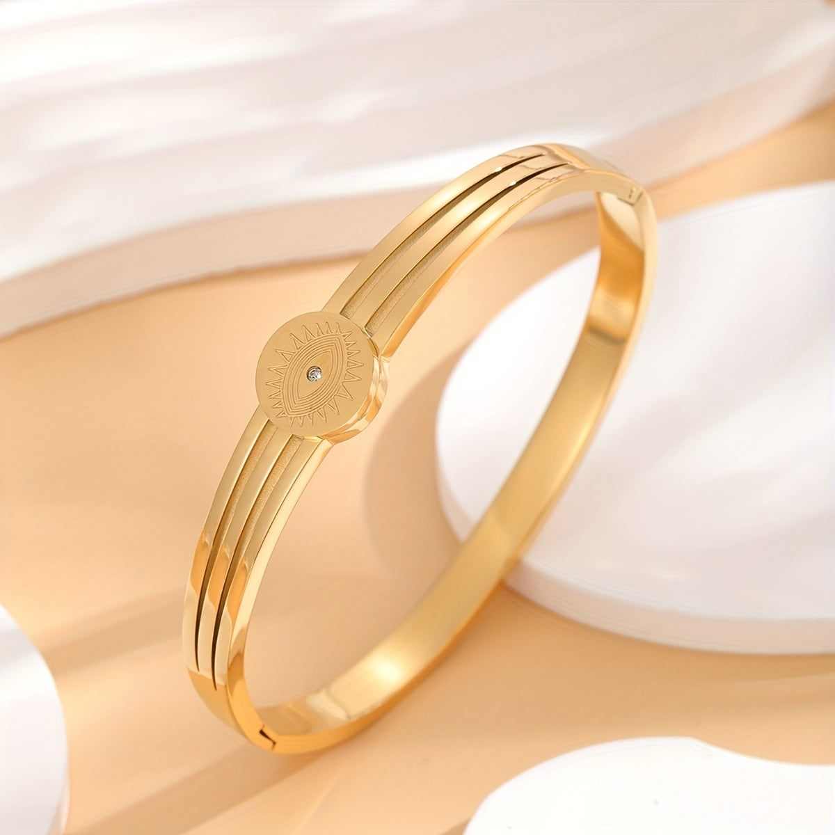 Golden Stainless Steel Bracelets with Rhinestone Eye Pattern