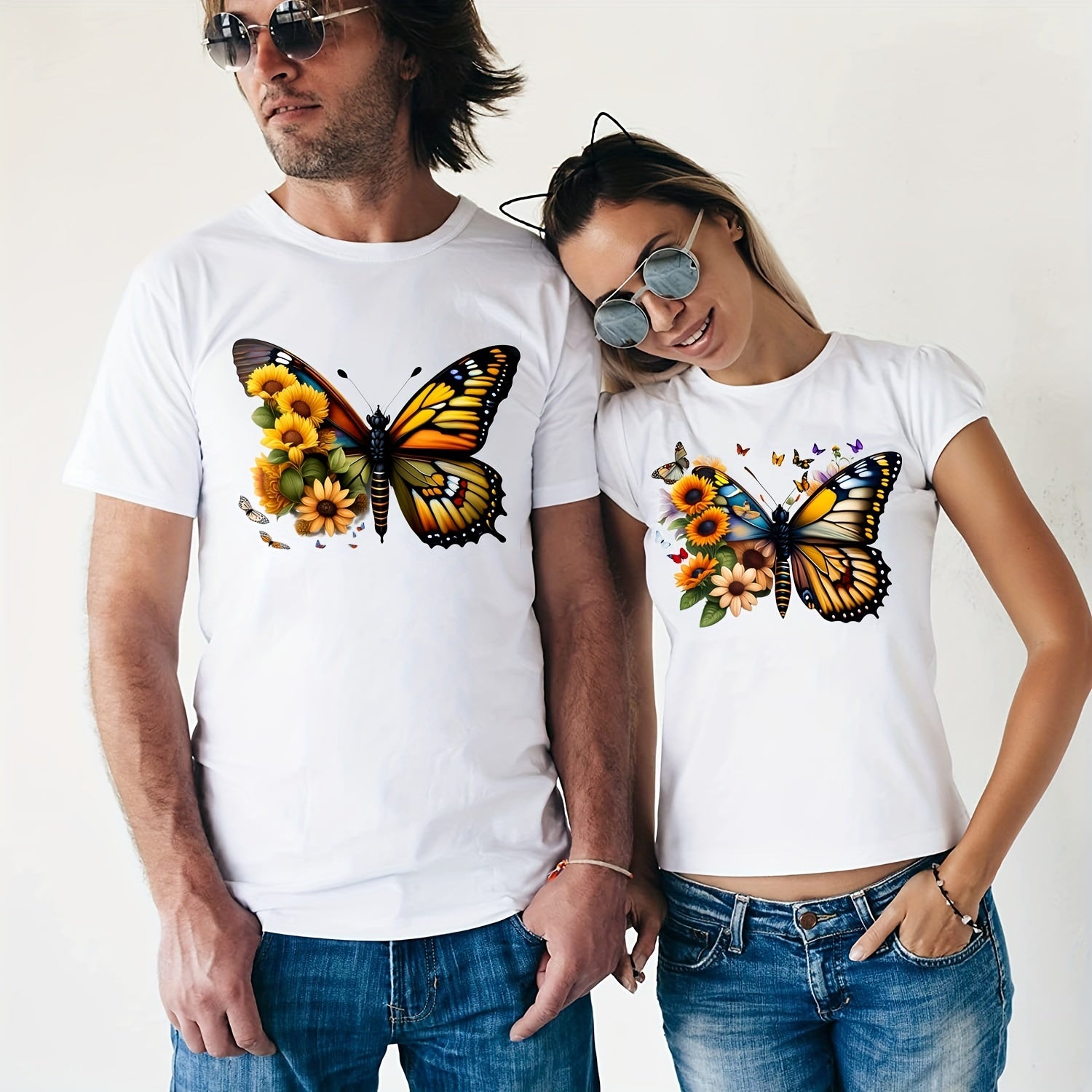 2pcs Butterfly & Flower Iron on Stickers Colourful Heat Transfer DIY T shirts