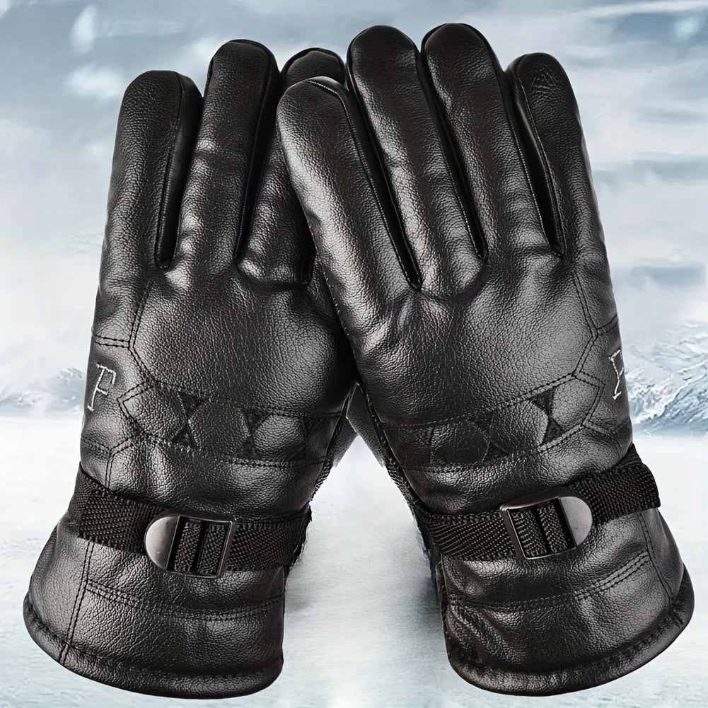 Velvet Warm Windproof Leather Riding Gloves Motorcycle Riding