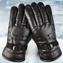 Velvet Warm Windproof Leather Riding Gloves Motorcycle Riding