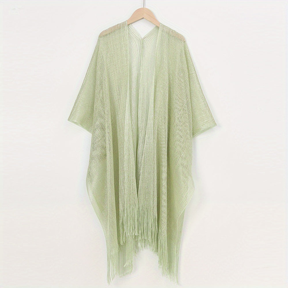 Street Spring Summer Solid Tassel Cardigan Shawl