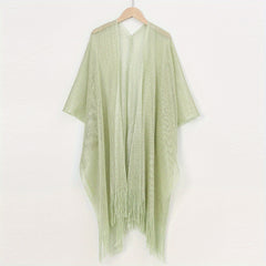 Street Spring Summer Solid Tassel Cardigan Shawl